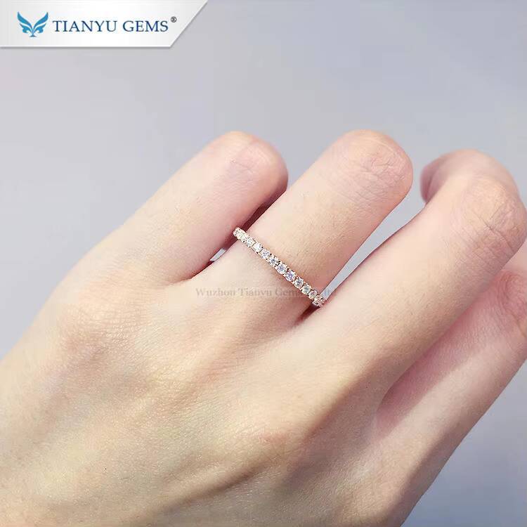 Tianyu Gems 18k Rose Gold Full Eternity Rings 15mm Round Cut Moissanite D Colorless Gemstone 14k Wedding Band Ring for Women