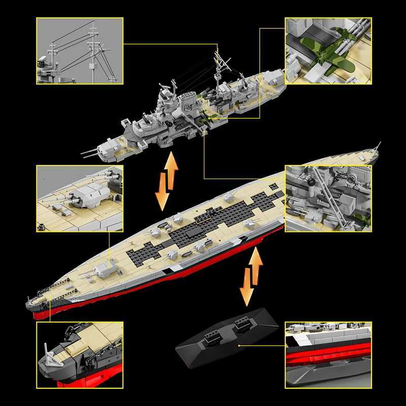 1300 WW2 Battle Ship Building Blocks Model MOC Building Toys Desktop Ornament Christmas Gifts for Boys Kids Adult 2686pcs BrickXJ251030