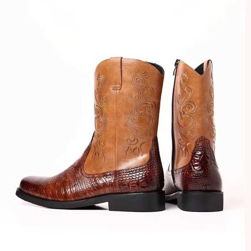 Classic Mens Boots British Retro Riding Boots Man Embossed Leather Embroidery Knight Boots MidCalf Style Casual Shoes Man New Z251029