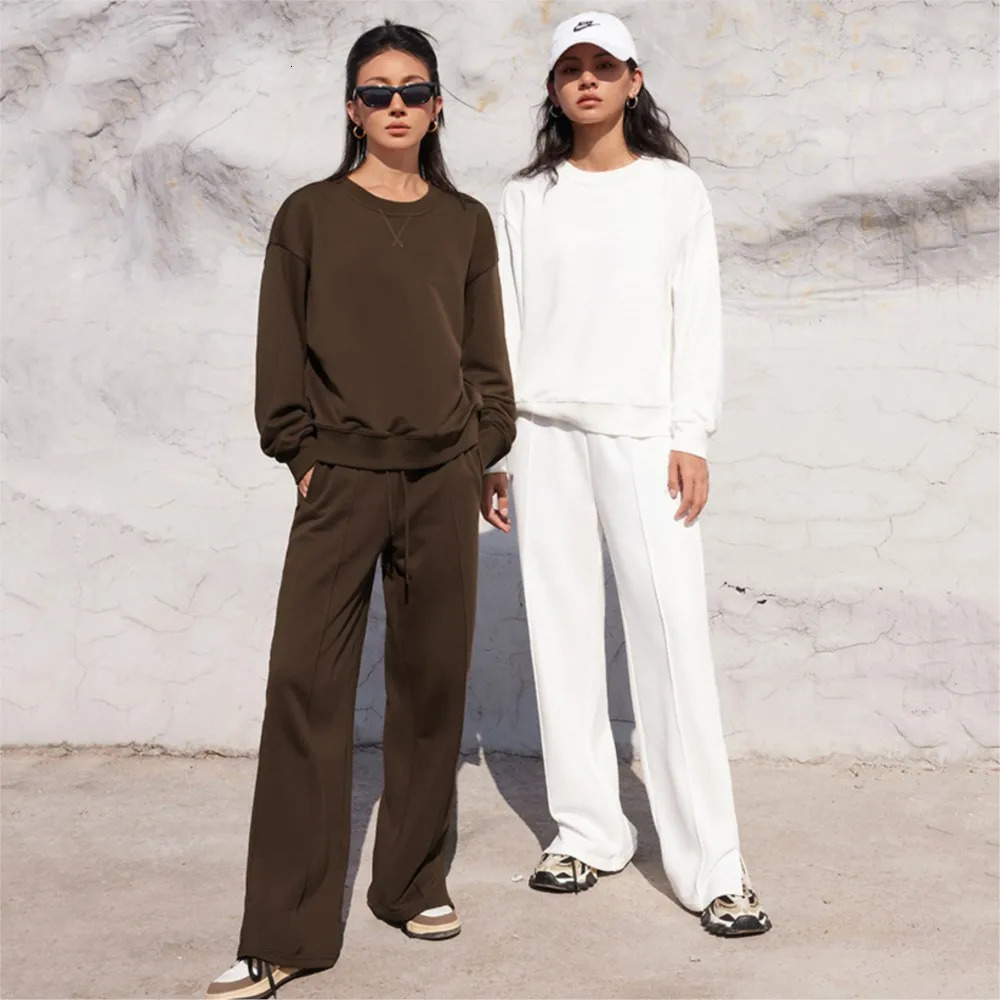Casual O Neck Sweatshirt Sport Long Pants 2piece Set Womens Autumn Winter Fashion Loose Solid Color Elastic Waist Long Pants 251029
