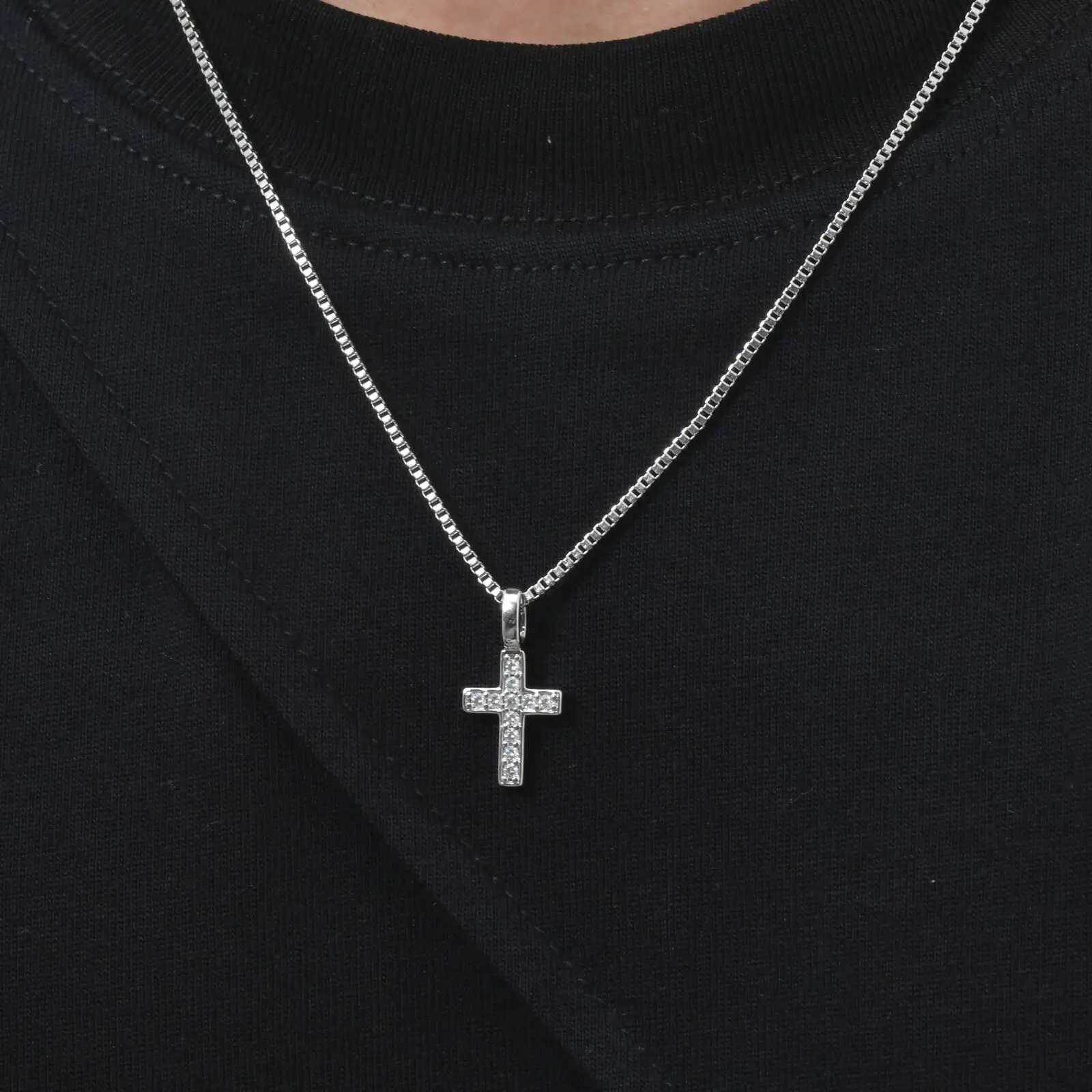 Punk Small Cross Necklace for Men BoysHip Hop Pendant Necklace with 50cm Stainless Steel Square Box Chain GiftsXJ251030