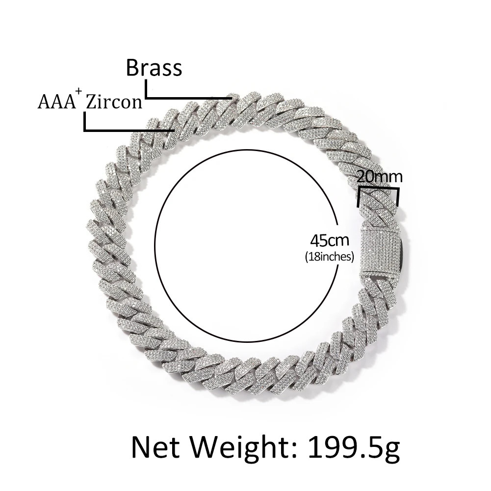 UWIN 20mm Miami Prong Cuban Chain Necklace 3 Rows Micro Pave Iced Out Round Cubic Zirconia Link Fashion Hip Hop Jewelry for Gift 251029