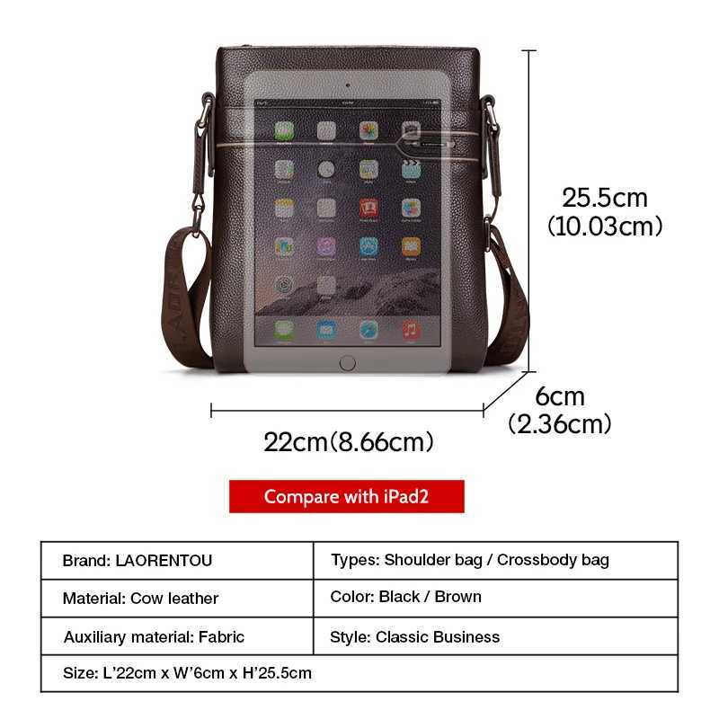 LAORENTOU Men Genuine Leather Crossbody Bag Business Messenger Bag Shoder Bag Real Cow Leather Casual Purse Bag Y251011
