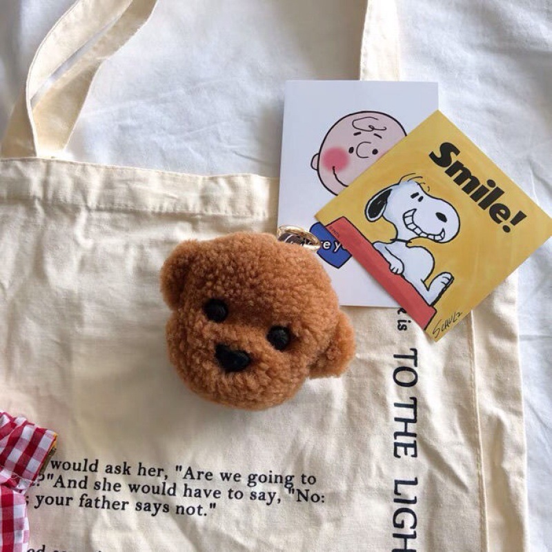 Cute Bichon Teddy Dog Plush Bag Charm Lamb Wool White Puppy Cartoon Keychain Birthday Gift