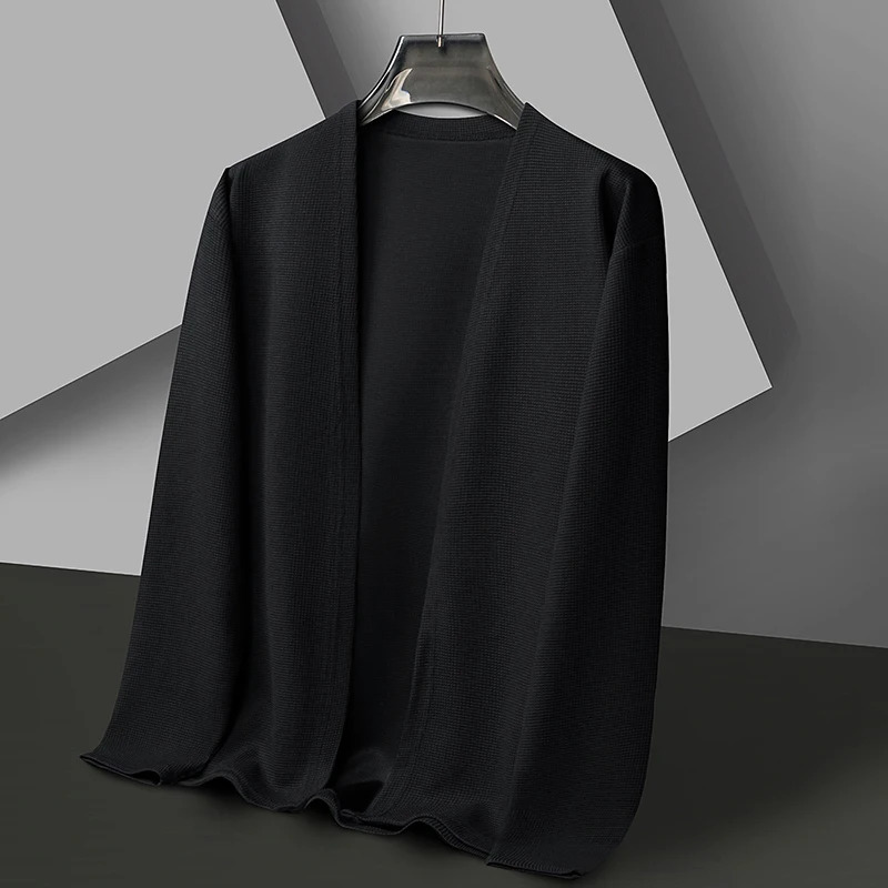 Autumn and Winter Versatile Fashionable Mens Knitted Cardigan Jacket Pure Color Wool Sweater Fashion 251017