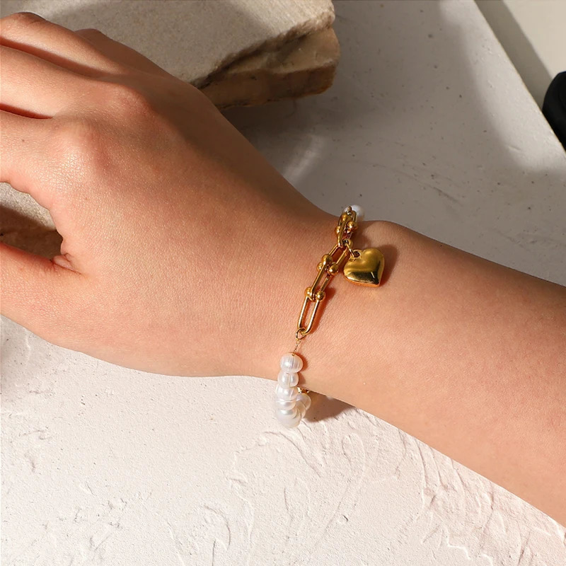 Golden Bracelet Gold Color Chain Elegant Women Trendy Pearls Rhinestone Decoration Vintage Punk Bracelet Female Gift 251028