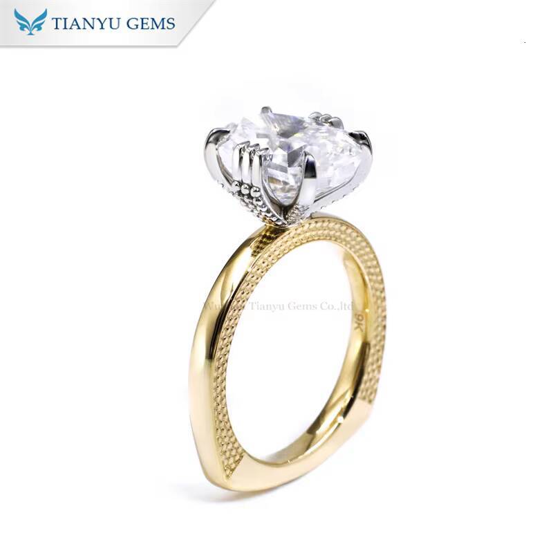 Tianyu Gems 115x82mm Elongated Cushion Moissanite Rings Euro Shank Two Tone Real Gold 18k 14k 10k Engagement Ring for Women