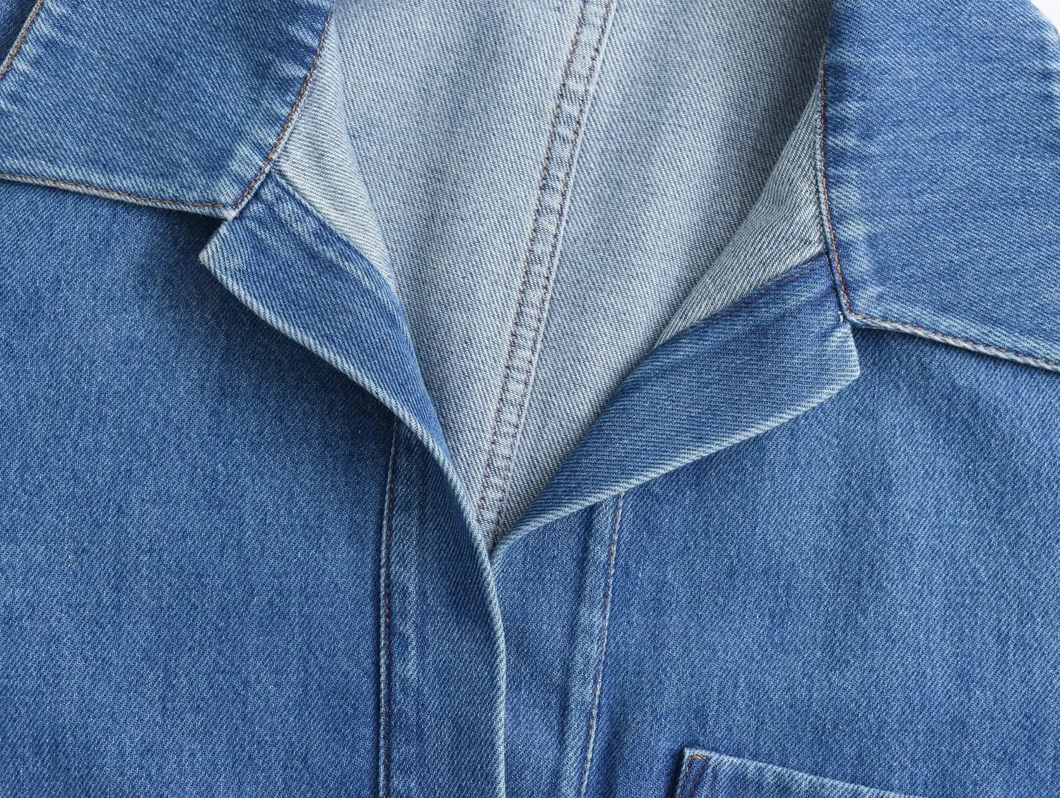 KONDALA Fall Winter Casual Denim Women Suits Fashion Vintage Turndown Collar Pocket Shirts Chic Drawstring Wide Leg Pants 251028