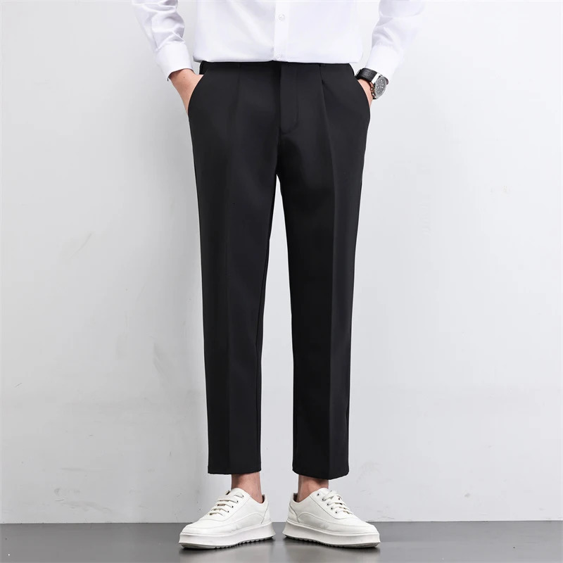 Mens Classic Narrow Leg Business Suit Pants Four Seasons Wear Solid Trousers Lightweight Straight Leg Pants Male 251028