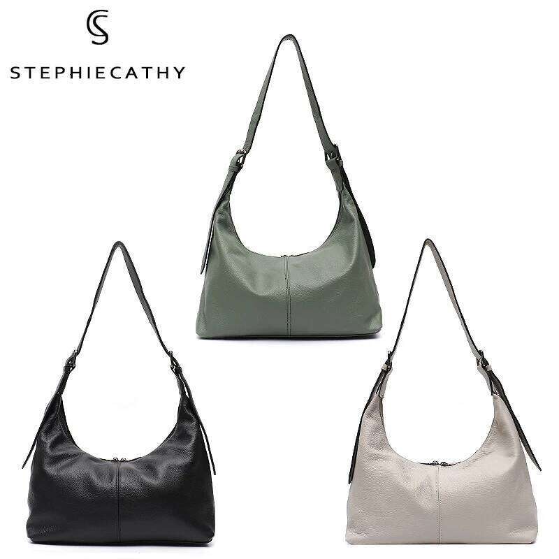 SC Women Cowhide Crossbody Bag Large Casual Shoulder Purse Wide Strap Handbag Female Daily 100% Genuine Leather Hobo Sack