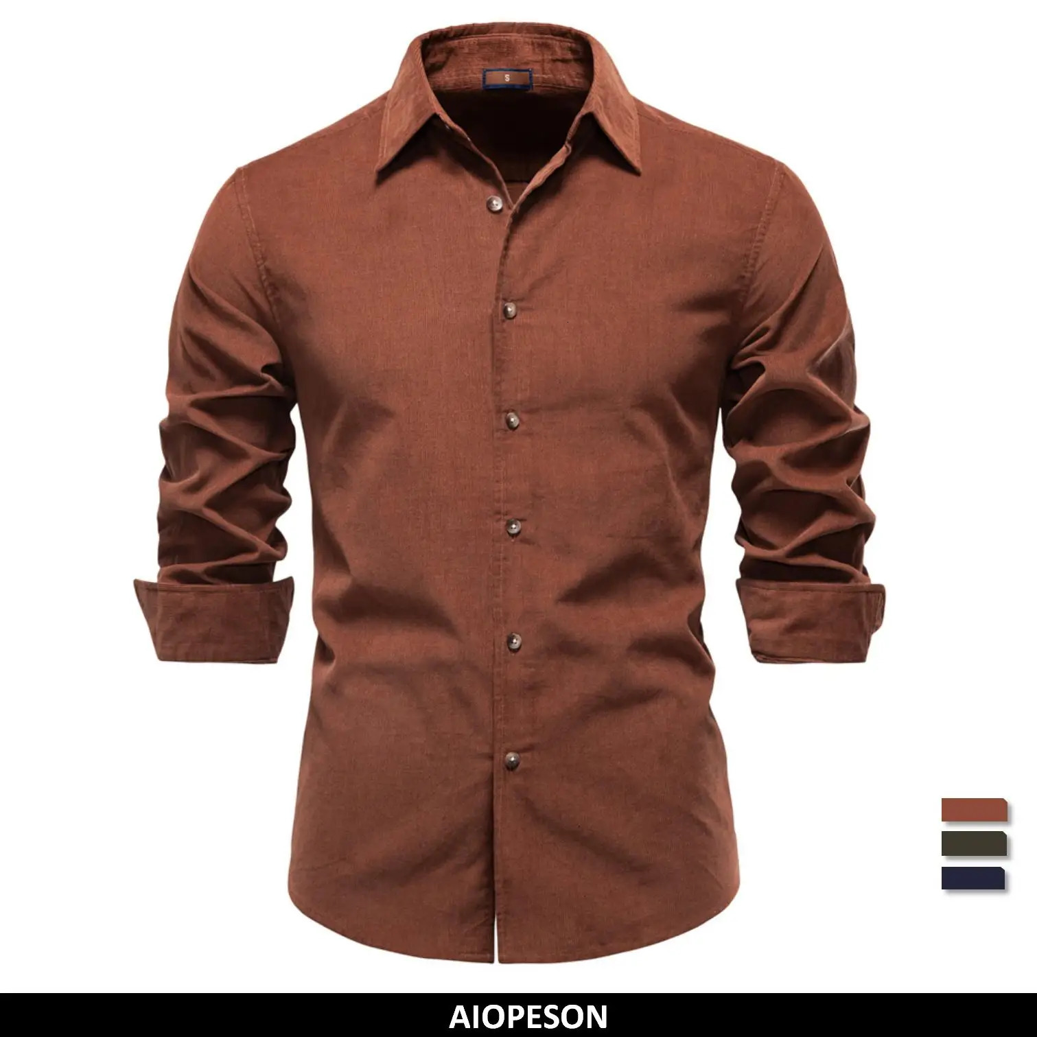 AIOPESON Corduroy Shirt Men 100 Cotton Solid Color Autumn Winter Thicken Business Casual Long Sleeve Classic Mens Shirts 251029