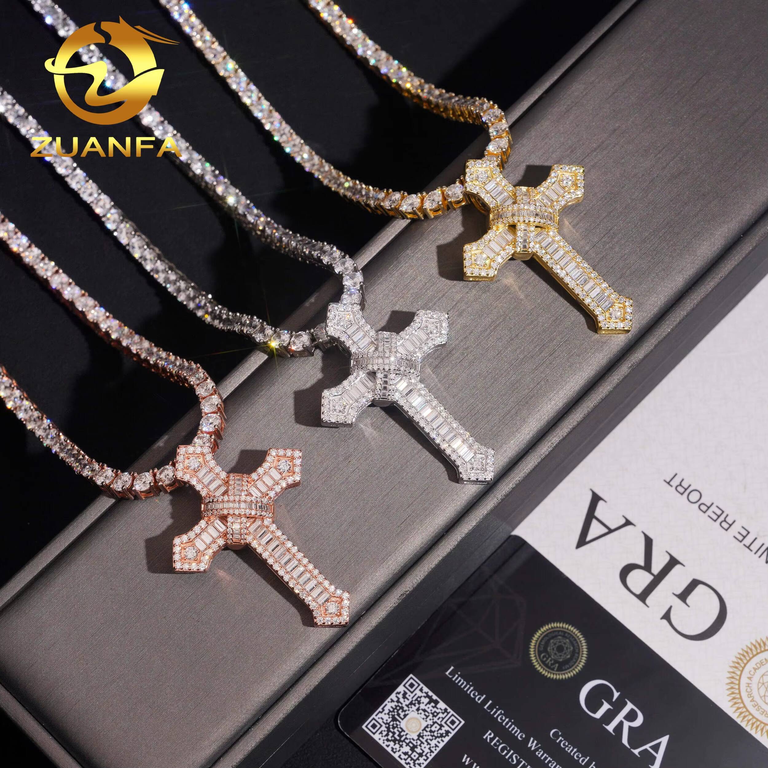 Ready to Ship 925 Silver Ice Out GRA Certificated VVS Moissanite Diamond Cross Hip Hop Pendant