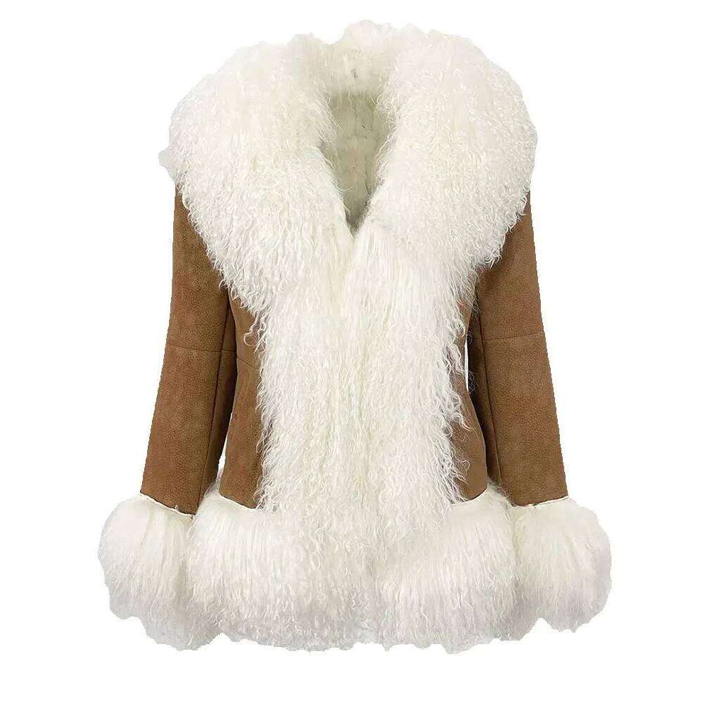Shein Men's Jackets OFTBUY Autumn Winter Women Coat Real Natural Mongolia Sheep Fur Turn-Down Collar New Fashion Jacket Thick Warm Casual Overwea