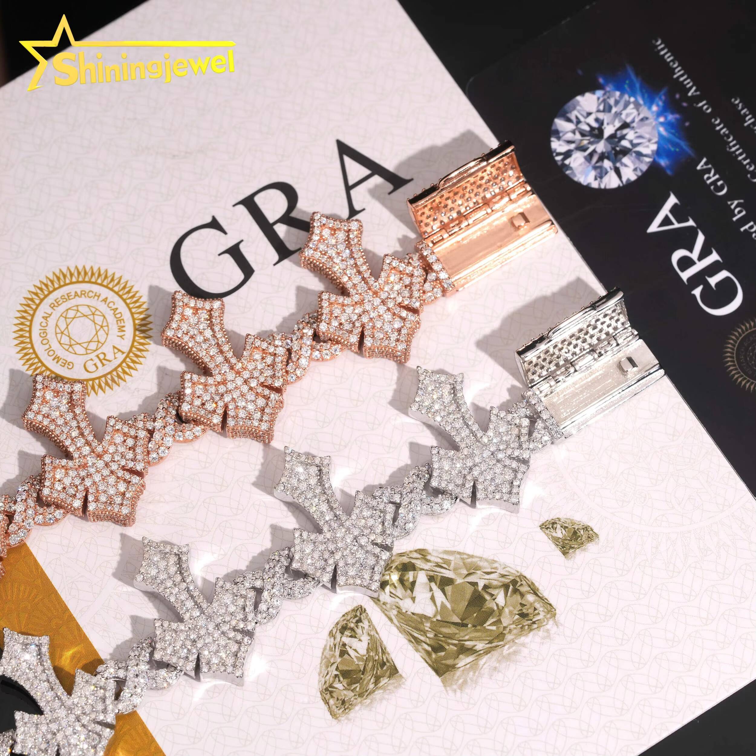 Iced Out 925 Silver Bracelet Hip Hop Jewelry Fine Men Cross Style D VVS Moissanite Cuban Link Bracelet GRA Certificated Designer's style