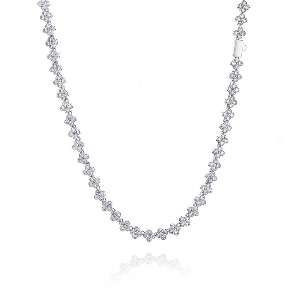 NUOYA Womens Gold Plated Diamond Chain Necklace Four Leaf Clover Plum Blossom Shiny moissanite Hip Hop Jewelry Designer's style