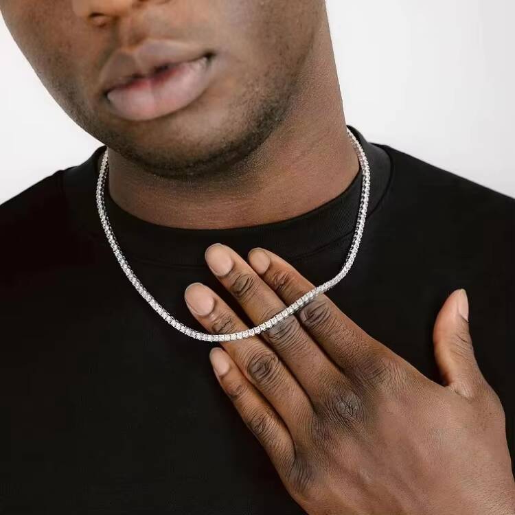 Wholesale Jewelry Mossanite Tennis Chain 3mm Wide 925 Sterling Silver Mens Women Hip Hop Chain VVS Moissanite Tennis Chain