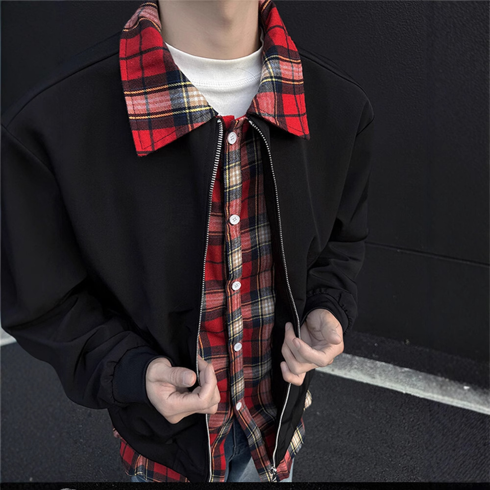 Old Money Style Fake Two-piece Jacket For Designer Coat Men 2025 Spring New Patchwork Color Block Loose Cleanfit Flight Suit Jacket