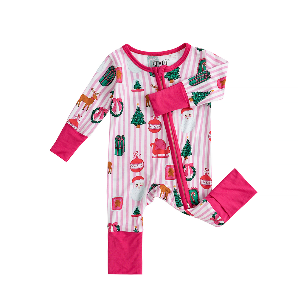Christmas Baby Unisex Two-Piece Set with Two-Way Zipper Textured Sleepwear Set Baby Onesie