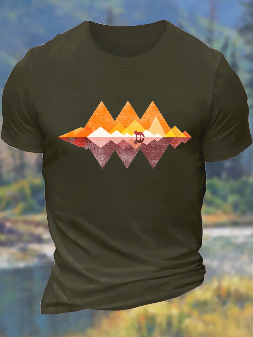 European & American Oversized Men's Wolf Print Round Neck Casual Cotton Letter T-Shirt - TT7460