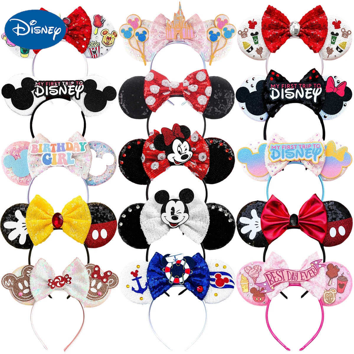 Disney Mickey Mouse Ears Headbands for Women Girls Party Hair Accessories Minnie Mouse Hairband Kids Sequins Bows Headwear Gifts H251030
