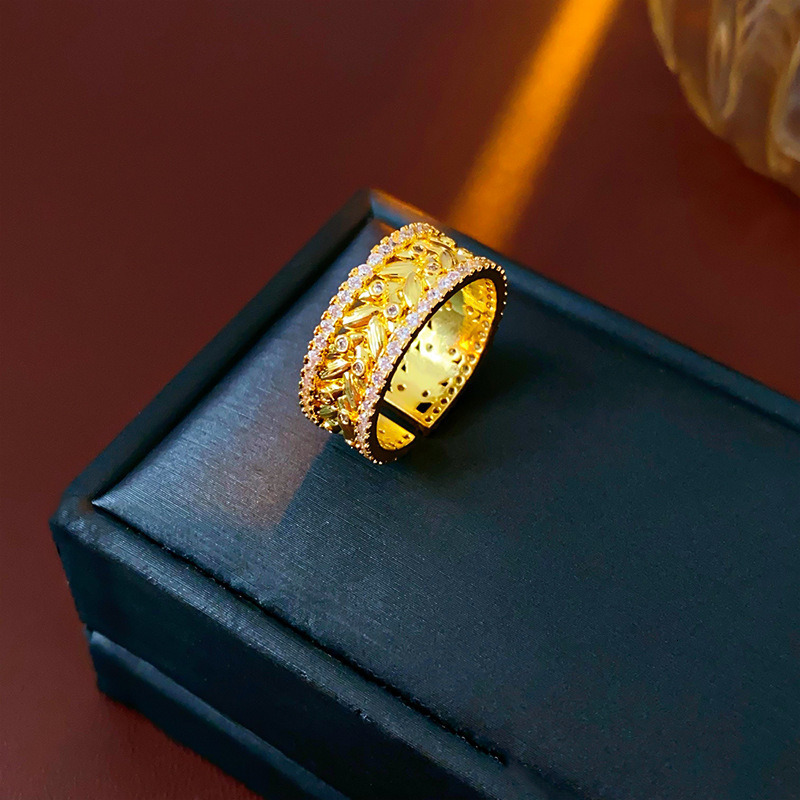 Zircon-set rhombic iris flower wide-open ring, antique vintage finger ring, retro and luxurious style jewelry accessory ddmytues