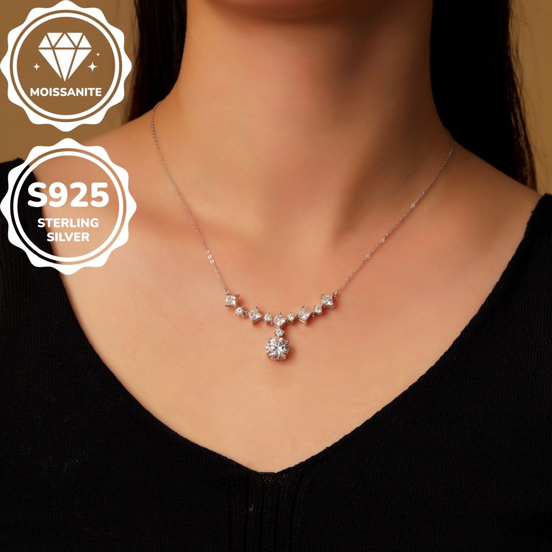 MT GRA 5CT All Moissanite Necklace for Women 925 Sterling Silver Pendant Necklaces Jewelry Wedding Anniversary Birthday Gift for Wife Mom Girlfriend L