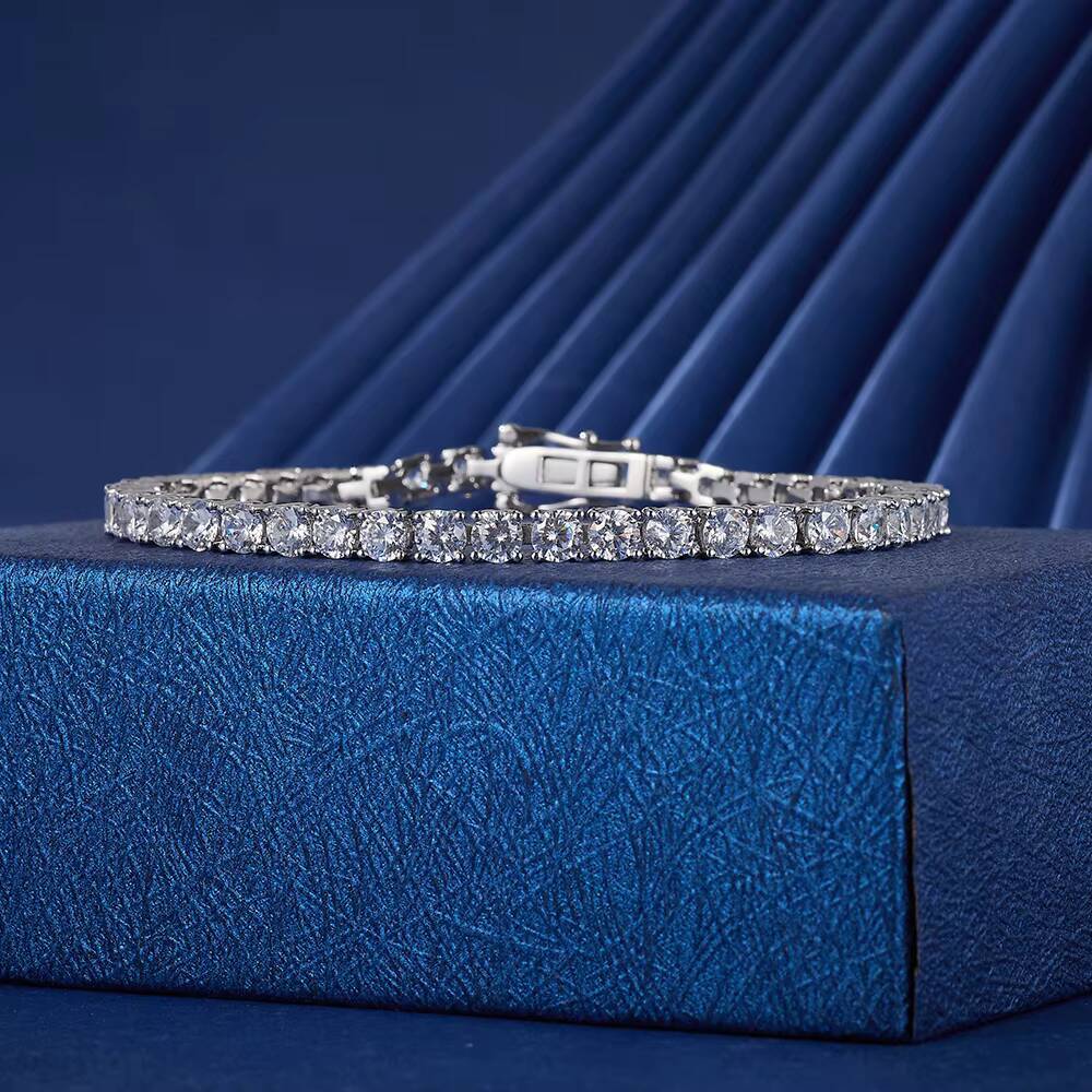 Anniversaries Girls Gift 925 Silver Moissanite Tennis Chain Elegant 18K Gold Plated Tennis Bracelet for Women Jewelry