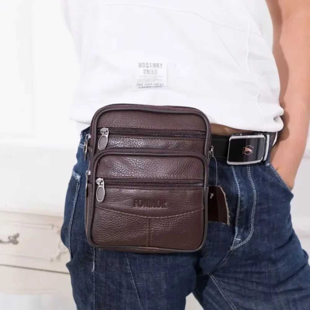 Mens Vintage Genuine Leather Shoder Bag High Capacity Crossbody Messenger Bag with Belt Brown Belt Pack Y251011