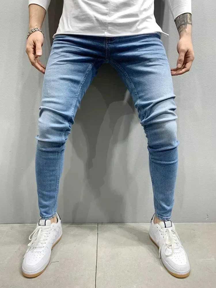 Male Hiphop Trousers Pure Color Ripped Jeans Men Slim Long Pencil Pant Men Clothing High Quality Men Fashion Thin Skinny Jeans J251030