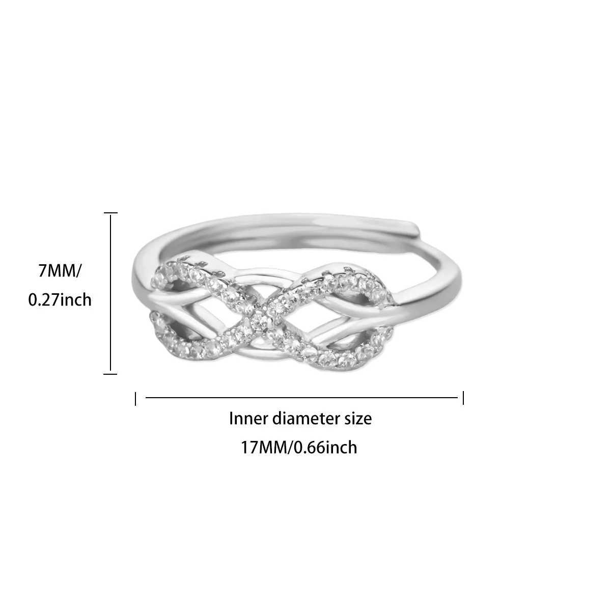 Zircon Infinite Symbols Rings For Women Stainless Steel Geometric Infinite Adjustable Ring Waterproof Party Anniversary JewelryW251030