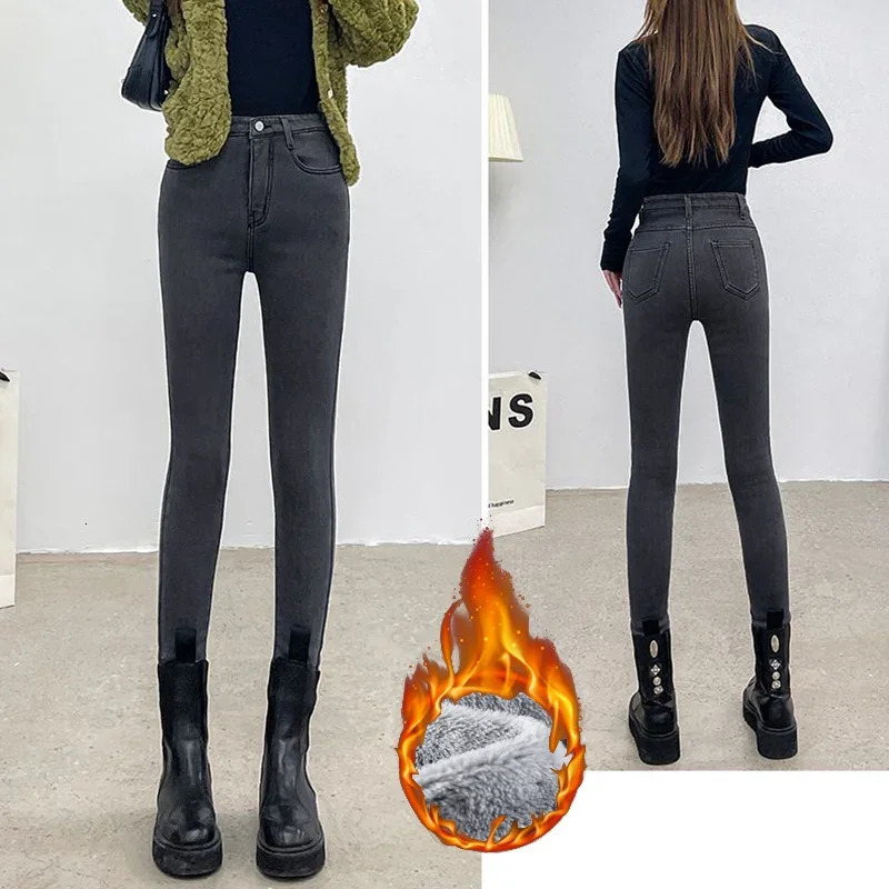 Winter Women Chic Fleece Thermal High Waist Jeans Lady Snow Warm Plush Denim Pants Girls Classic Fashion Straight Leg Trousers 251029