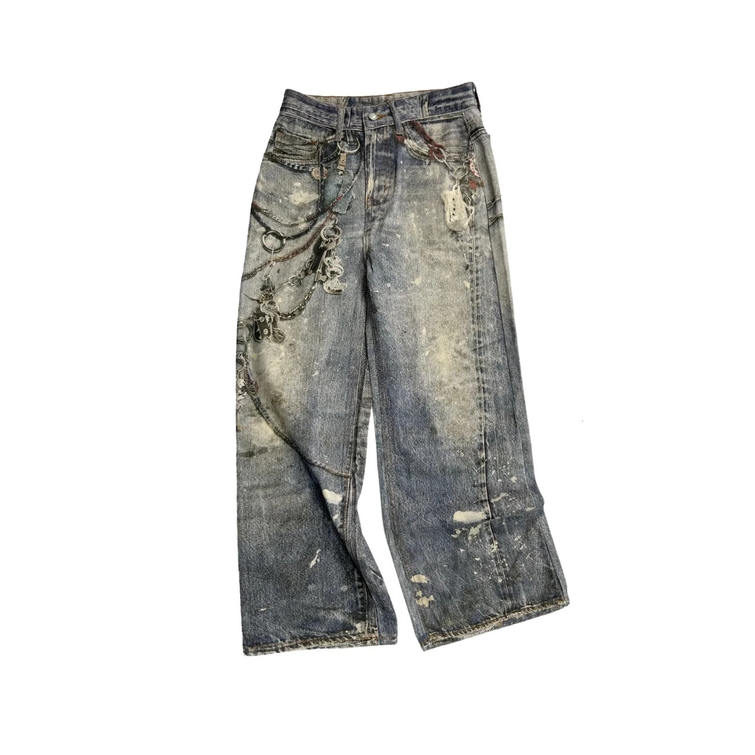 CHIC Streetwear Baggy Jeans for Men American Vintage 3D Painting Printed Washed Denim Pants Women Straight Wide Leg Trousers 251029