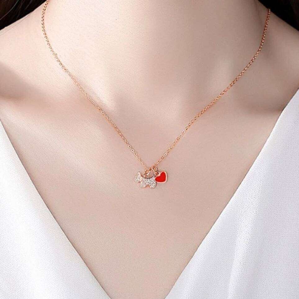 K Gold Plated High Quality Smart Puppy Red Agate Love Necklace Women's french fashion Exquisite High-end Clavicle Chain
