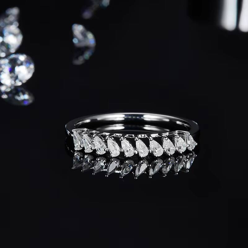 GRA Certificated Pass Diamond test Pear Cut Moissanite S925 Sterling Silver Wedding Engagement Half Eternity Band Rings