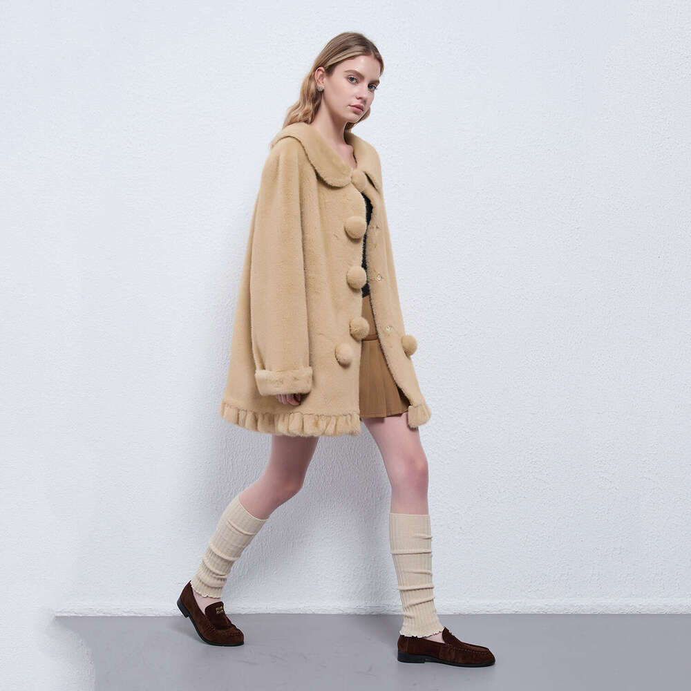 Cloud Wool Light French Vintage Doll Collar Pom-Pom Faux Fur Fluffy Coat Women Autumn Winter Leather Jacket New Style