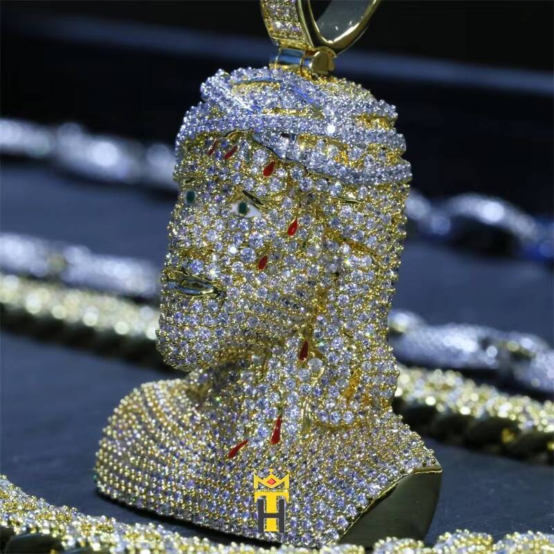 925 Chain New Full Diamond Portrait Hip Hop Men Jesus Piece Pendant