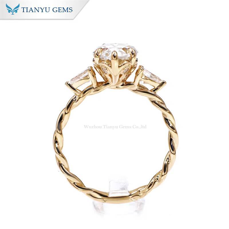 Tianyu Gems Custom Make 811mm 35ct Pear Moissanite Diamond 14k Yellow Gold Jewelry Ring Set for Women