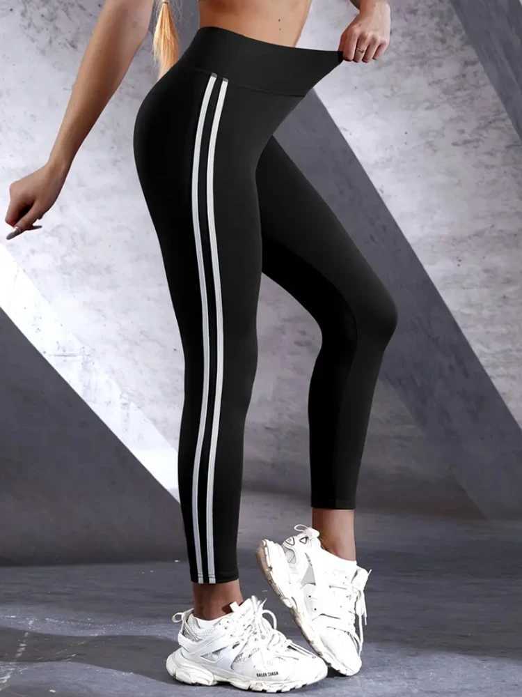 Womens HighWaisted Slim Fit Athletic Leggings with Side Stripes Casual Sports Pants for Everyday Fitness Crop Running Tights J251030