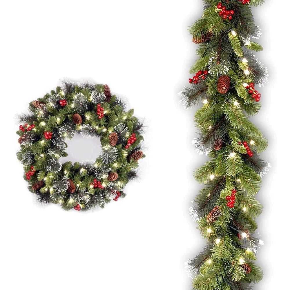 2060cm LED Christmas Pinecone Wreath with Red Berries Artificial Xmas Wreath New Year Party DIY Decoration Add Christmas Vibe C251030