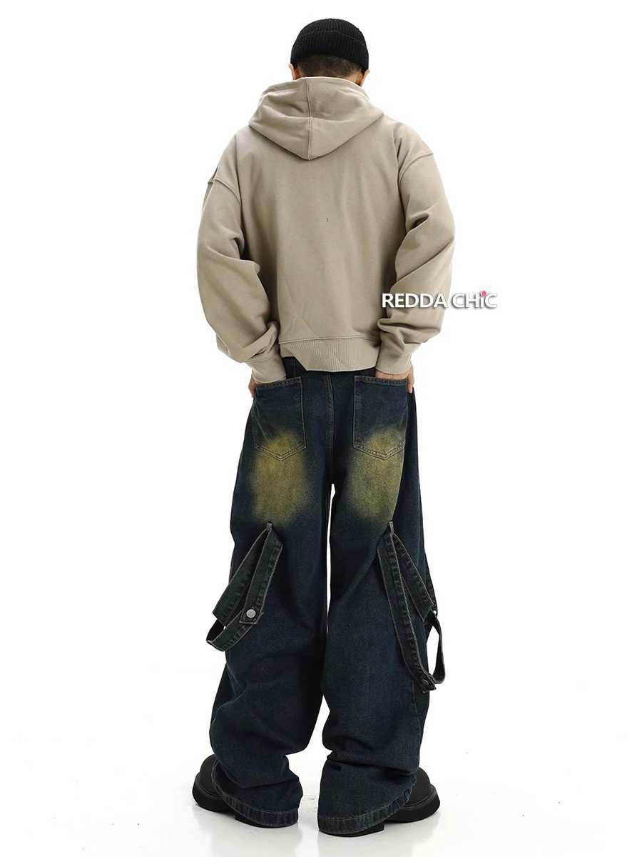 REDDACHiC Belt Deconstructed Baggy Jeans Men Vintage Wash Destroyed Frayed Spliced Straight Casual Wide Leg Pants Y2k Streetwear J251030