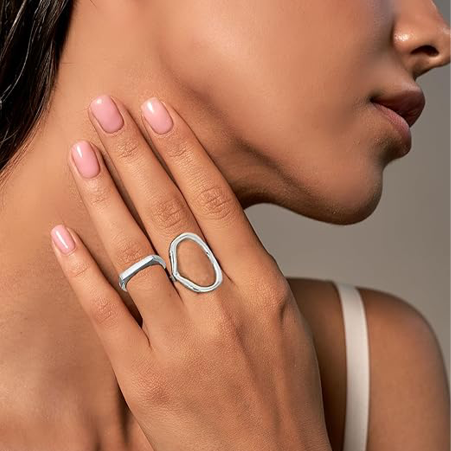 12Pcs Silver Stackable Rings Silver Plated Chunky Knuckle Finger Ring Geometric Bead Cloud Wave Flower Hollow Statement Bands Signet Open Rings Adjust
