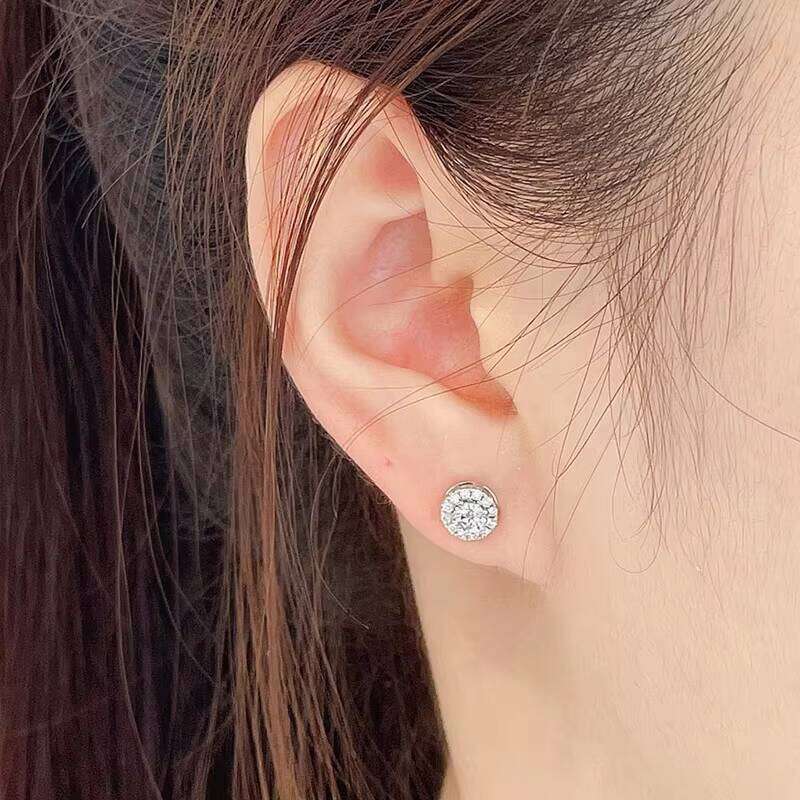 Moissanite Earrings Designer For Women With Certificate Solid 925 Sterling Silver Plated Gold Circle Micro Inlaid Diamond Stud Ear ring Mens Jewelry W