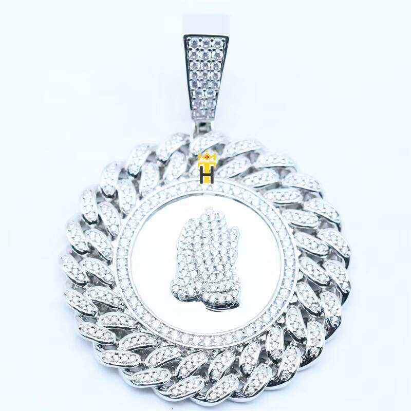 Hip Hop Gold Plated Iced Out Mens Gold Silver Fashion Jewelry Cuban Edge Jesus Praying Hands Round Pendant