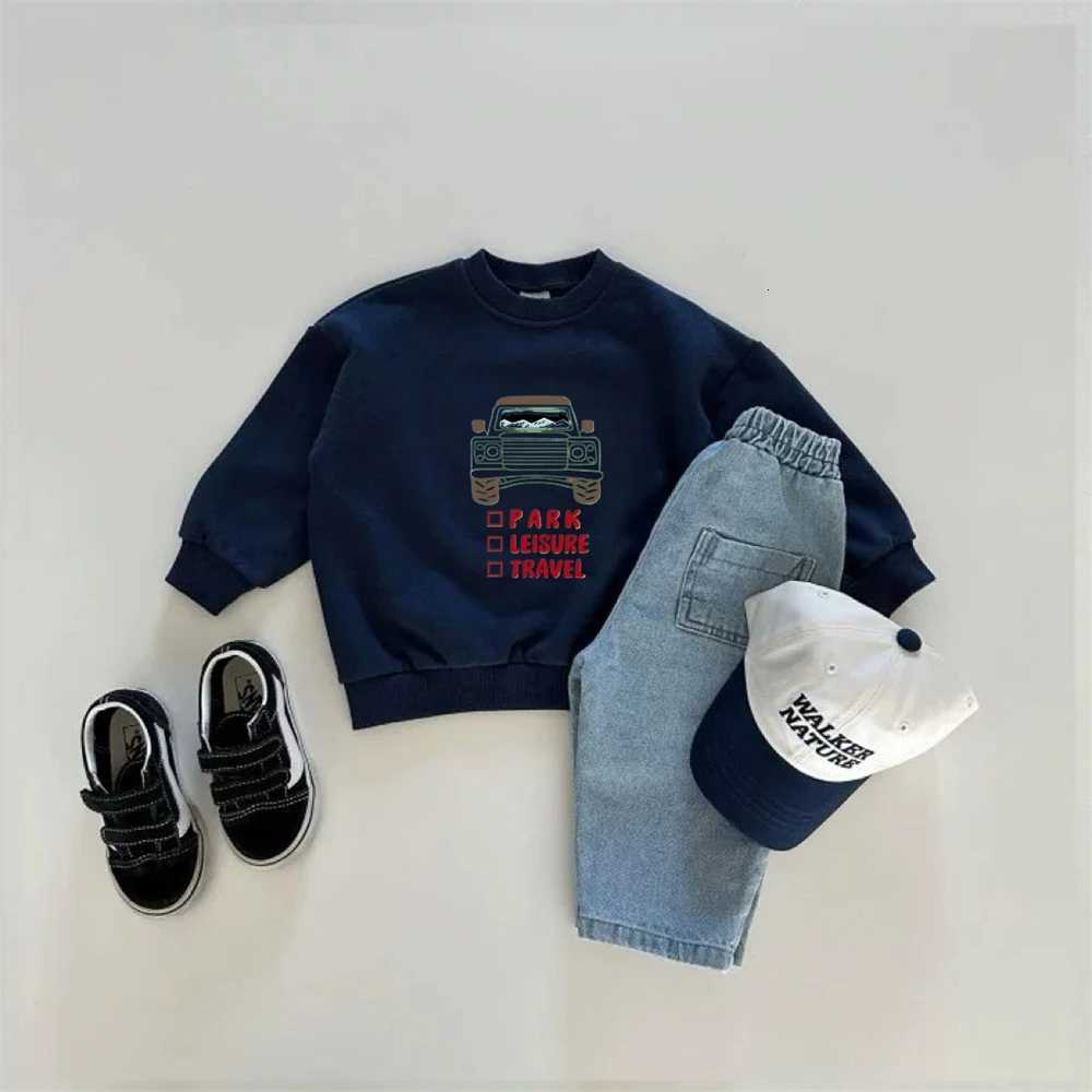 Little Car Print Sweatshirts Longsleeved Tops Boys Child Fashion Casual Wear Round Neck Pullovers Green White Hoodie For KidsT251030