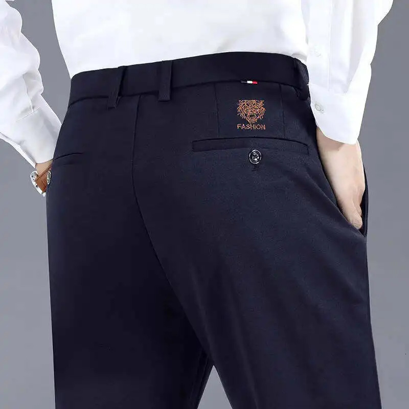 2942 Mens Summer Thin Fashion Business Casual Suit Pants Long Pants Mens Elastic Straight Sleeve Formal Pants Plus Size 251028