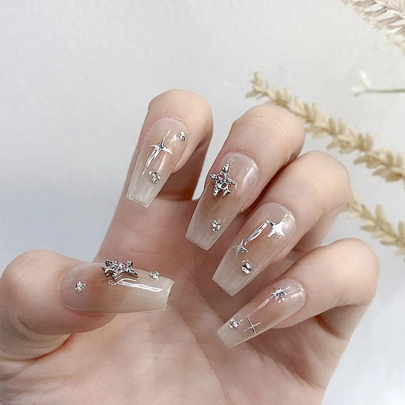 TSZS 10PcsLot Nail Charms Star Lightning Shape Style Gold Colorful Rhinestone Metal Decorations Nail Accessories DIY 251027