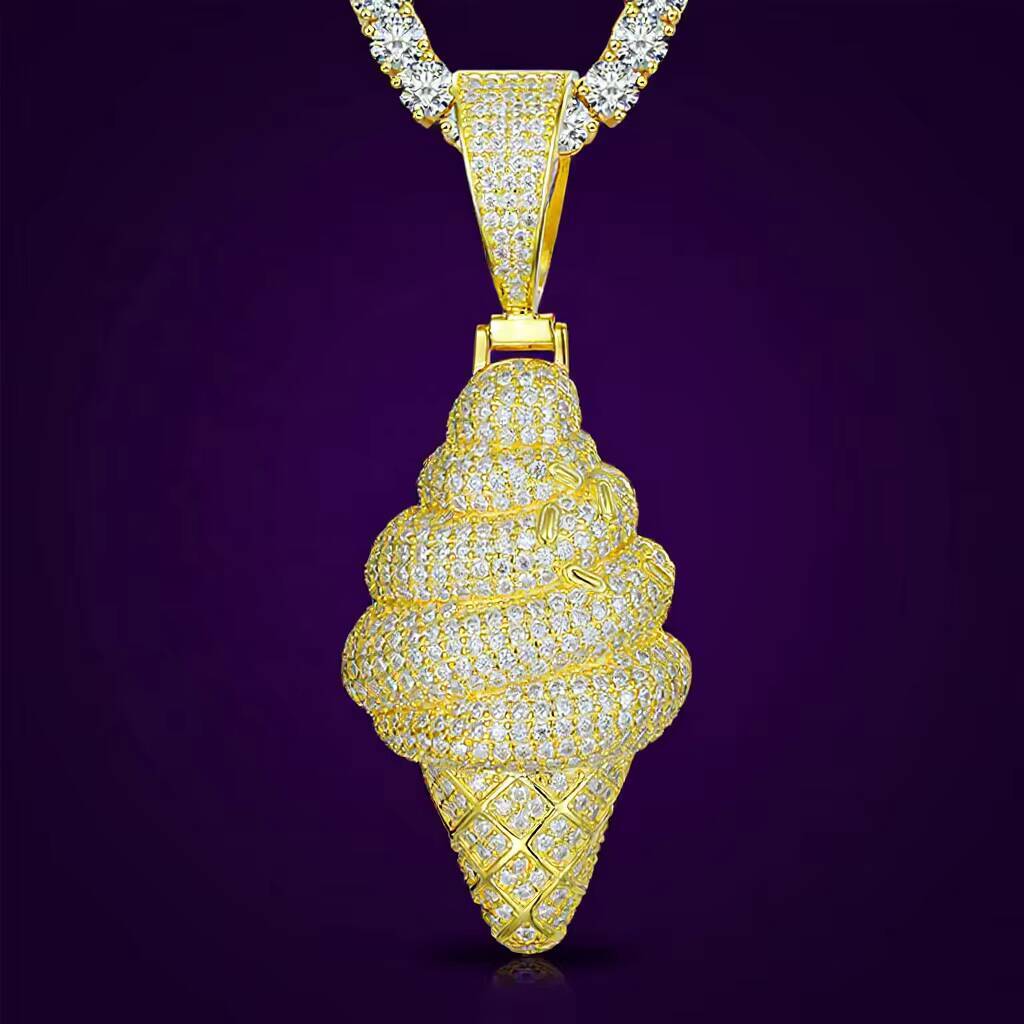 Hip Hop GRA Certified Moissanite D Color Iced Out Ice Cream Pendant Pass Diamond Tester Cone Charm for Necklace Bling Jewelry