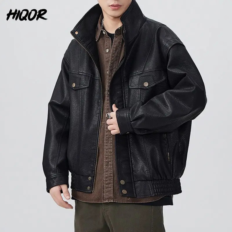 Retro Motorcycle Soft Leather Jacket Men American Simulation Streetwear Jacket Baggy Coat Autumn HighEnd Sensation Casual Wear 251023