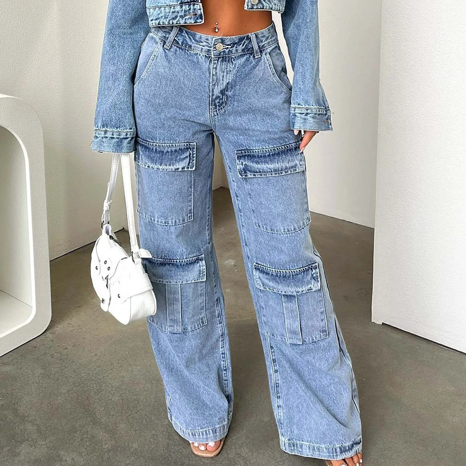 s Harajuku Style Hip Hop Baggy Jeans Wide Leg MidLow Waist Jeans Multipockets friends Vintage Cago Pants 251029