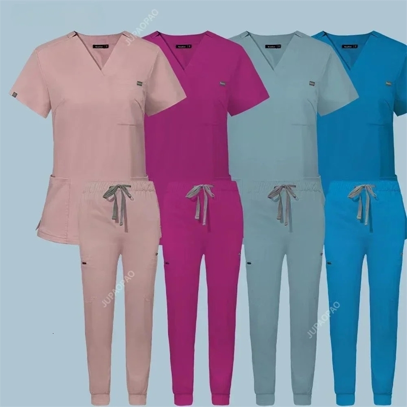 Multicolor Scrubs Uniform Short Sleeve TopsPants Nursing Uniform Women Pet Shop Doctor Scrub Surgery Workwear Scrub Set 251029